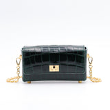 Leather Shoulder Bag - GUMI - Emerald Crocodile