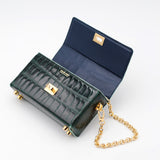 Leather Shoulder Bag - GUMI - Emerald Crocodile