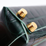 Leather Shoulder Bag - GUMI - Emerald Crocodile