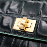 Leather Shoulder Bag - GUMI - Emerald Crocodile