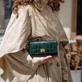 Leather Shoulder Bag - GUMI - Emerald Crocodile