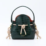 Mini Leather Bucket Bag - MINI BUCKET - Almond & Harlequin