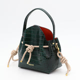 Mini Leather Bucket Bag - MINI BUCKET - Almond & Harlequin