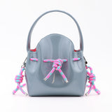 Mini Leather Bucket Bag - MINI BUCKET - Almond & Harlequin