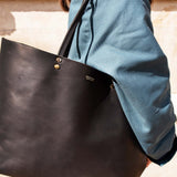 Leather Tote Bag - CICI - Black